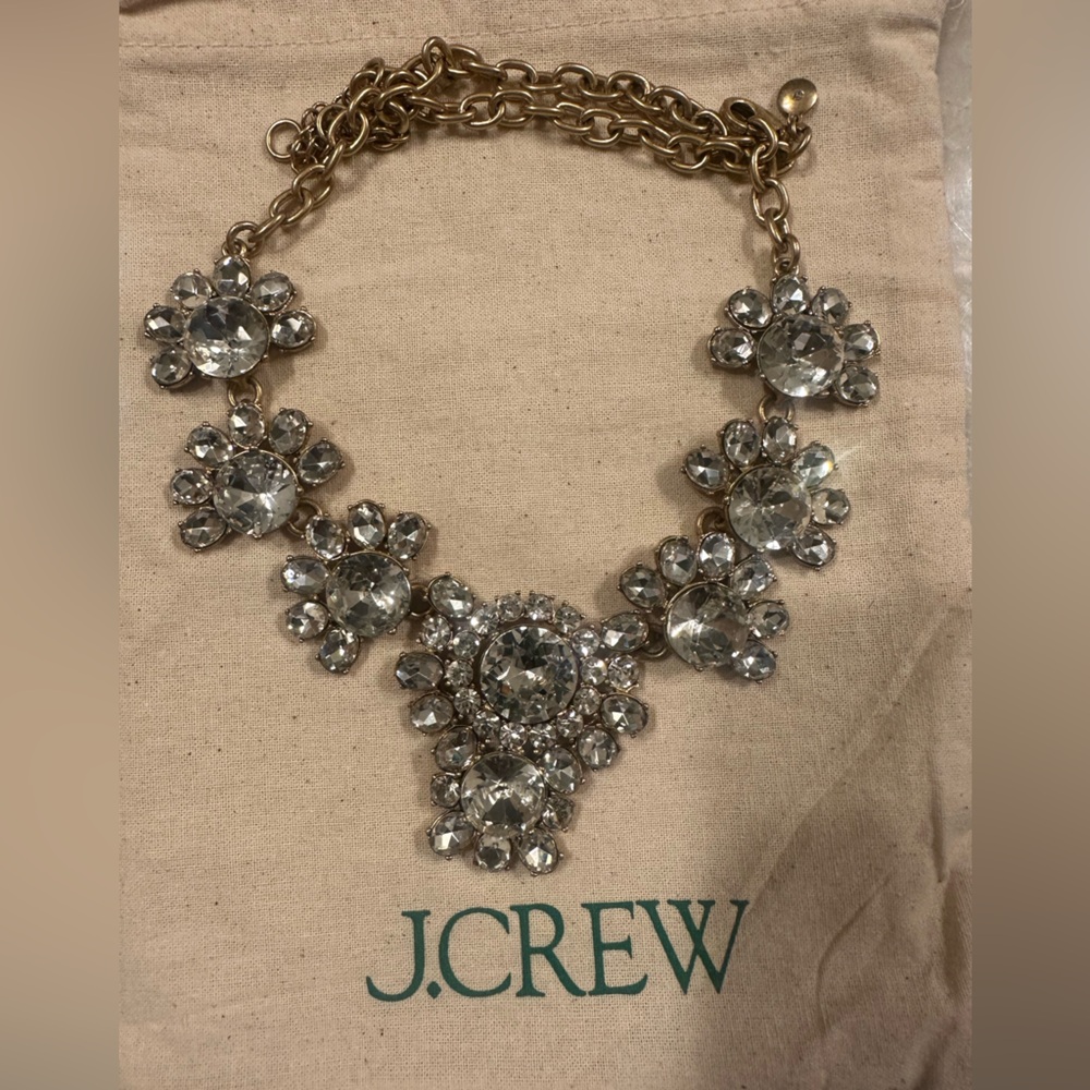 J. Crew Gold and Crystal Floral Necklace